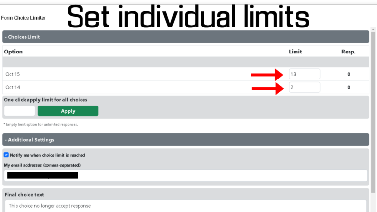 Set Limit to Form choice limiter option