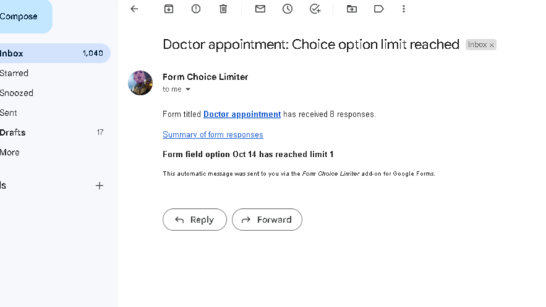 Get Email response Form Choice removal