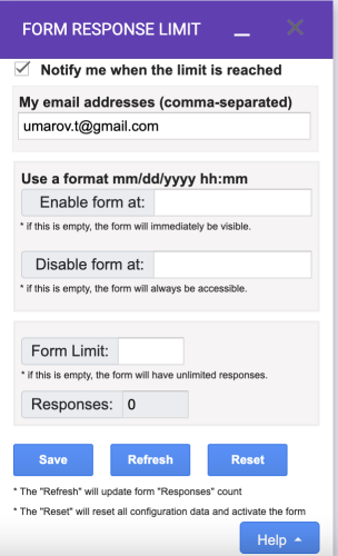 Form Response Limit, FormLimiter, and Form Start/Stop